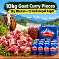 10kg Goat Curry Pieces + 2kg Bhutan + 12 Pack Nepali Lager