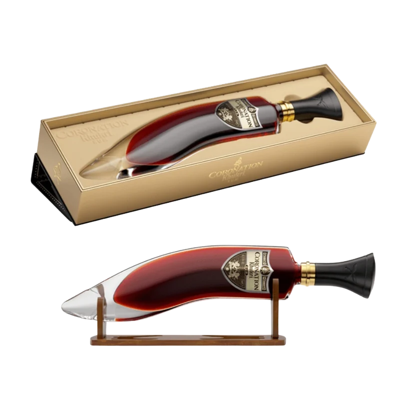 Khukri Coronation rum in a knife-shaped bottle with presentation box
